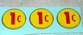 Three (3) Generic 1 Cent Coin Vend Stickers