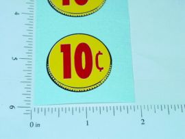 Three (3) Generic 10 Cent Coin Vend Stickers