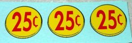 Three (3) Generic 25 Cent Coin Vend Stickers