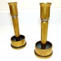 Vintage 1943 WW II Trench Art Brass Candlestick Holders-Marked-some tarnish-good Main Image